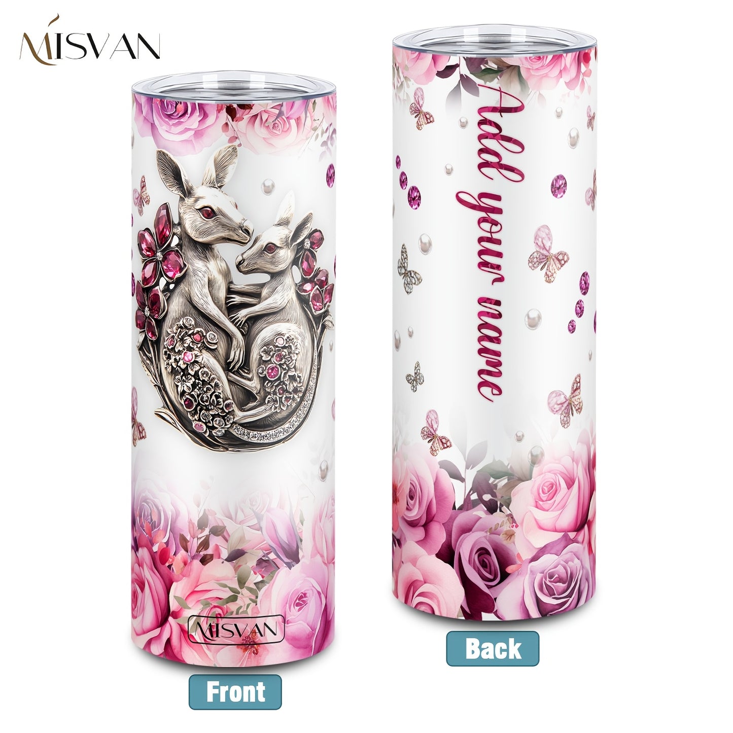 1pc Customized Name Stainless Steel Tumbler | 20oz/22oz/40oz Insulated Water with Lid, Reusable, Round Shape, 304 Stainless Steel, Ideal for Easter, Thanksgiving, Father'S Day, Mother'S Day, Graduation, White Diamond Butterfl