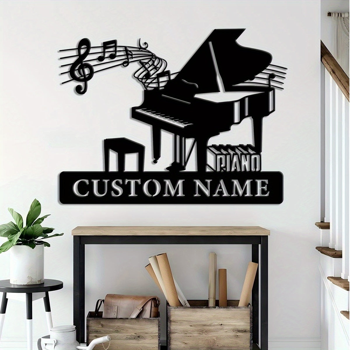 2D Flat, 1pc Customizable Piano Wall Art - Personalized Music Room Sign with Name, Elegant Grand Piano Shape & Musical Notes Decoration for Home, Studio, Gifts - Piano Lover Present, Door or Living Room Decor, Studio Decor, A