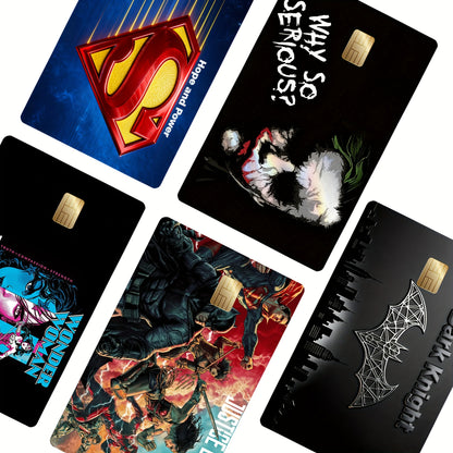 Official Licensed 5pcs Justice League Credit/Debit Card Light Beige Set - Ultra-Thin Residue-Free Stickers for Credit Cards, Bank Debit Cards, Transportation Cards, and Key Cards - Scratch-Resistant, Wear-Resistant, Non-Slip