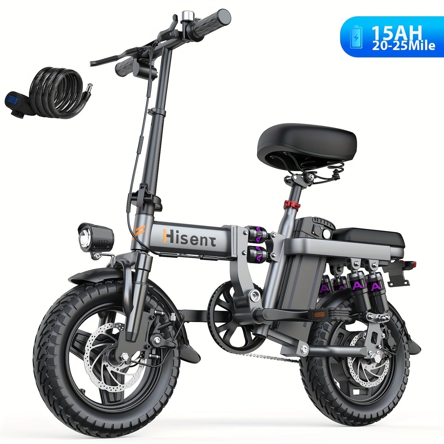 Hisent 740W Folding Electric Bike Is Suitable for Both Adults And Teenagers.14" Tires, 740W Brushless Motor, 48V 6A/10A/15A/17.5A Lithium Battery, Range Of 8-35 Miles, Multiple Shock Absorbers, Alloy Steel Frame, LCD Display