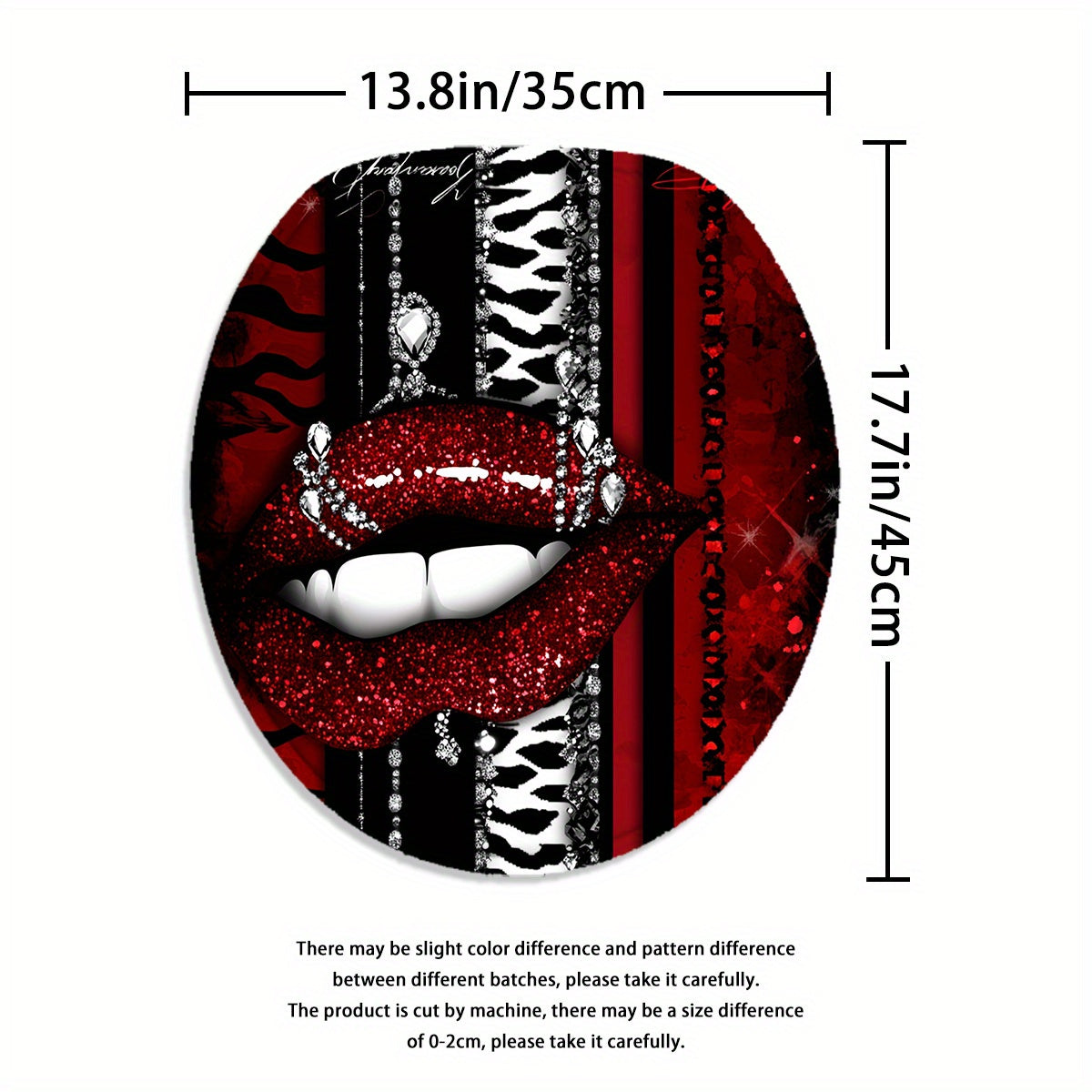 Sexy Red Lips Print 4pcs Bathroom Set with 12 Hooks - High Quality Shower Curtain, Anti-Slip Bath Mat, Toilet Cover & U-Shaped Carpet - Glitter Accent Black & Red Design, Machine Washable Luxury Bath Decor for Modern Homes