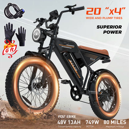 Eclio F02 Electric Bike for Adults, 20mph Ebike with 48V Removable Battery, 20" FAT Tires & LCD Display, Supports 330lbs - Ideal for Commuting & Urban Leisure Riding