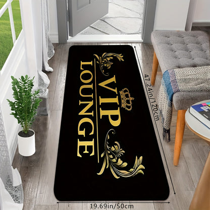 1pc HUAJI Classic Dark Letter Print Doormat - High-Density Non-Slip Absorbent Kitchen Bathroom Entryway Mat, Machine Washable 100% Polyester with Golden Crown & Leaf Design for Home Decor, Bathroom Rugs Non Slip Washable, PVC