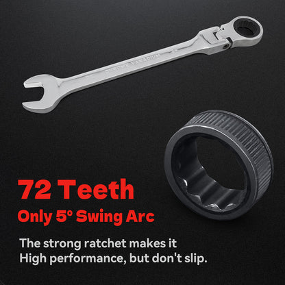 8pcs Ratchet Wrench Set | 72 Teeth 180° Flexible Head | CR-V Chrome Vanadium Steel Rust-Resistant and Durable | Includes Drawstring Bag for Storage | Suitable for Automotive/Home DIY Repair