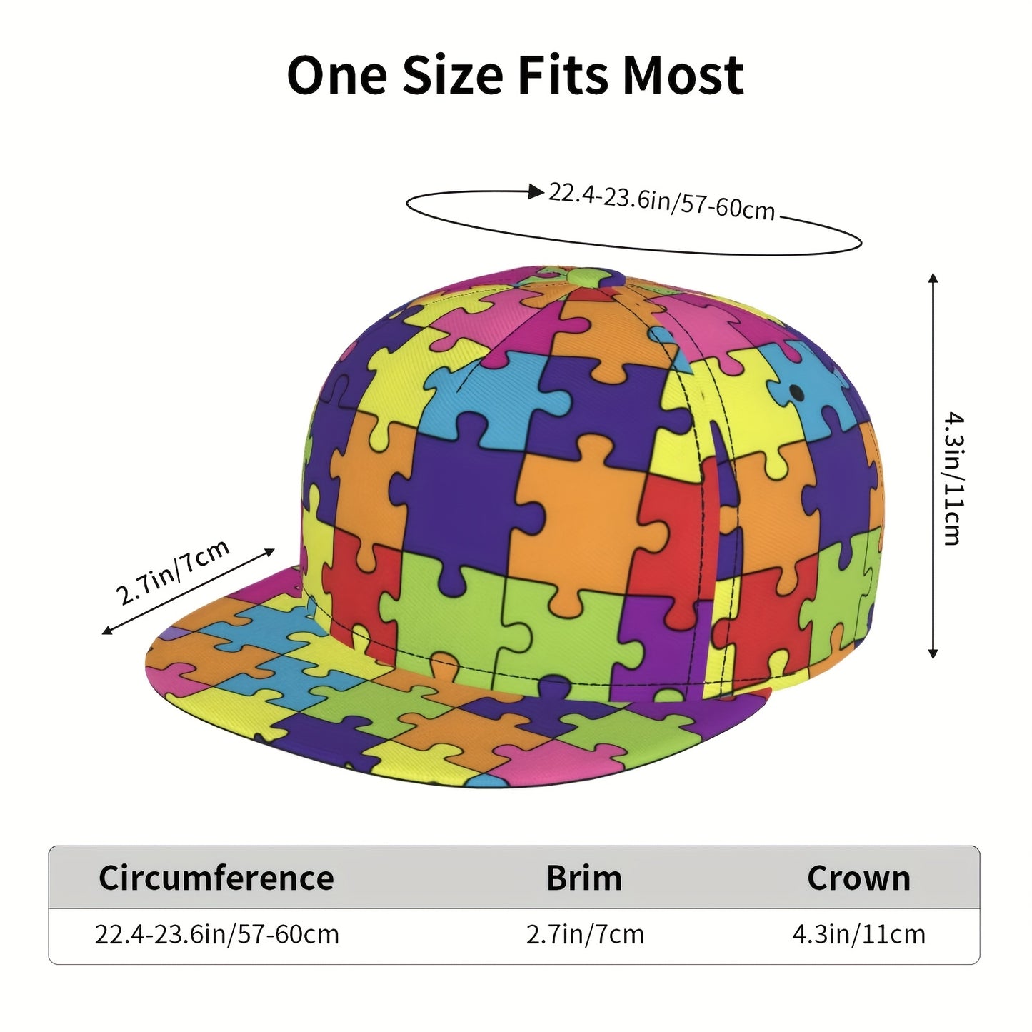 Colorful Puzzle Pattern Baseball Cap - Adjustable, Lightweight Polyester Flat Brim Hat with Vibrant Cartoon Design, Ideal for Family Gift, Mother'S Day & Father'S Day, Beach & Sports Cap|Playful Accessory|Machine Washable Hat