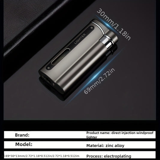 Innovative Metal Straight Flame Lighter, Distinctive Torch Turbine Butane Gas Lighter, Compact Lighter, Original Creative Windproof Outdoor Lighter (Butane Gas Not Included), Without Battery