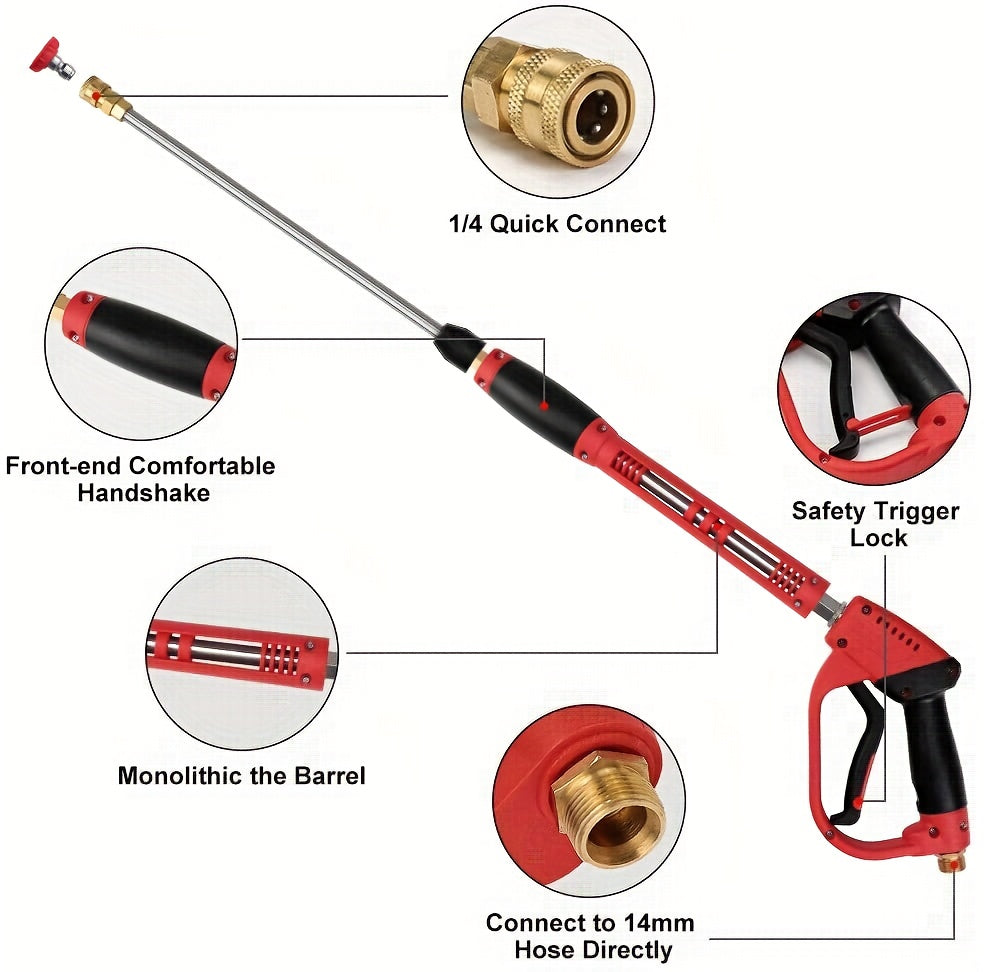 5000 PSI High-Pressure Wash Gun with 5 Nozzle Heads & M22 Connector - 39-Inch Heavy-Duty Stainless Steel Pressure Washer for Cars, Trucks, Motorcycles, Bikes, Lawn Equipment - Ergonomic Handle, Durable Construction, Car Wash