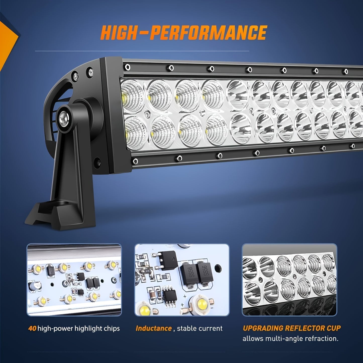 LED Light Bar 52Inch 300W Curved Off Road Driving Light Combo Beam Rooftop Led Bar Work Light 24V 12V For Van Camper Wagon Car Pickup ATV UTV SUV Truck Boat, Without Battery