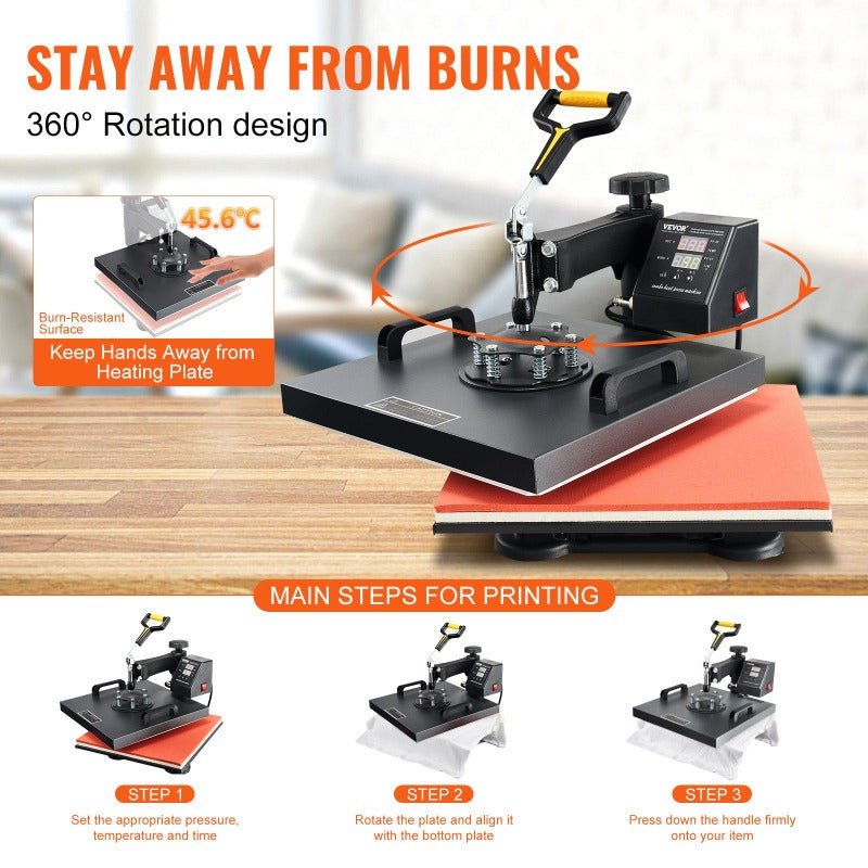 Quality Assurance Heat Press Machine 15x15Inch 8pcs 1050W Combo Digital Multifunctional Sublimation Heat Transfer Machine Dual Display for T Shirts Hat Mug Cap Plate Swing Away Design Premium Quality