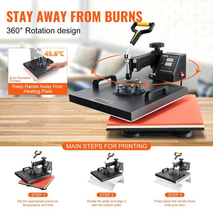 Quality Assurance Heat Press Machine 15x15Inch 8pcs 1050W Combo Digital Multifunctional Sublimation Heat Transfer Machine Dual Display for T Shirts Hat Mug Cap Plate Swing Away Design Premium Quality