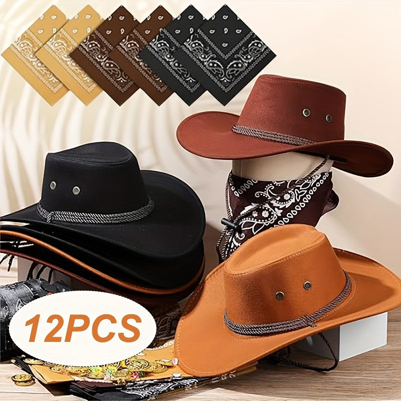Western Cowboy Hat 12pcs Set, Cowboy Party Hats for Family Reunions And Holiday Decorations, Unisex for Men And Women for Halloween, Christmas Event & Party Supplies for Christmas, Newyear, Valentine, Party Events