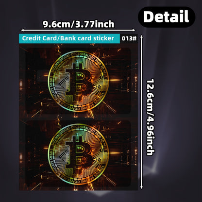 2pcs Bitcoin Pattern Laser-Cut Cool Light Effect Stickers - Anti-Theft Privacy Protection Card Skins for Credit/Transaction/Access Cards, Gift (4.96x3.78inch)