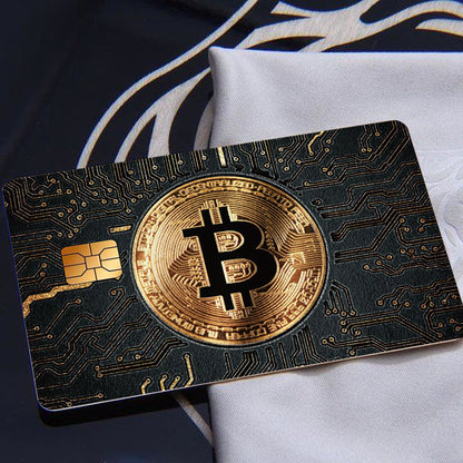 Bitcoin Pattern Sticker, Black Golden Color, Technology Circuit Board, Durable Privacy Sticker, Made of PVC Material, Suitable for Credit Cards, Transportation Cards, Debit Cards, Keys, and More, Protects Bank Cards, Perfect