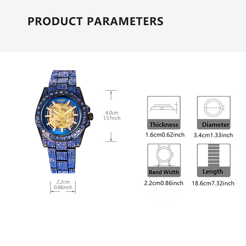 1pc Youth Men's Yellow Blue Steel Band Gorgeous Elegant Automatic Skeleton Tourbillon Mechanical Watch, Men's Fashion Accessory, Luxury Timepiece, Skeleton Dial Design, Elegant Timepiece, Automatic Movement, Durable Construct
