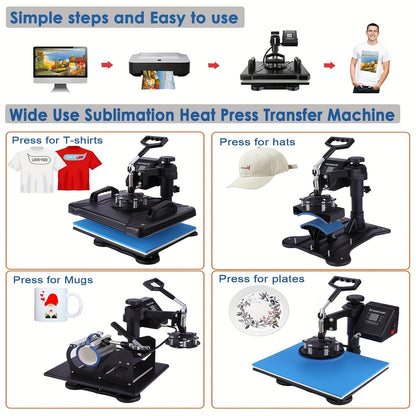 8in 1 Heat Press Machine Multifunctional, 15"x12" T Shirt Press Machine, 360° Rotation Shirt Press Machine Sublimation Heat Transfer for T Shirts Mug Hat Plate