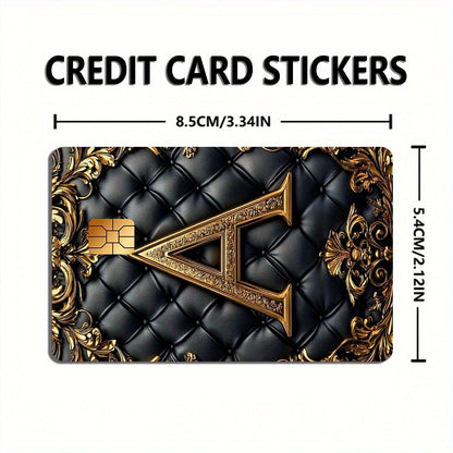 Luxury Faux Leather Texture Letter A Sticker Set, Black Golden Color, Tech Feel, 2pcs Durable Privacy Stickers Made of PVC Material, Suitable for Credit Cards, Transportation Cards, Debit Cards, etc., Scratch-Resistant, Remov