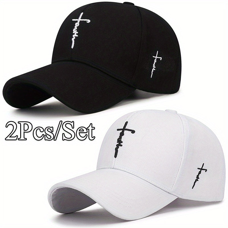 2pcs/set - Fashionable Black and White Baseball Cap, Exquisite Cross Embroidery, Breathable Acrylic Duckbill Design, Suitable for Outdoor Sports, Fashionable for Men and Women, Sports Accessories | Fashionable Headwear | Dura