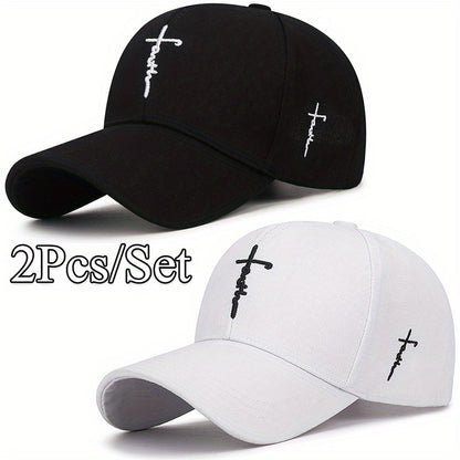 2pcs/set - Fashionable Black and White Baseball Cap, Exquisite Cross Embroidery, Breathable Acrylic Duckbill Design, Suitable for Outdoor Sports, Fashionable for Men and Women, Sports Accessories | Fashionable Headwear | Dura