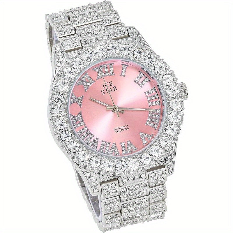 Womens Iced Solitaire Bezel Watch & Tennis Bracelet Set, 44mm Case, Women'S Jewelry Set, Gift for Her, Luxury Accessories, Sophisticated Style, Chic Design, Durable Bracelet, Highquality Jewelry, Matching Set, Bracelet And Wa
