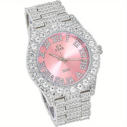 Womens Iced Solitaire Bezel Watch & Tennis Bracelet Set, 44mm Case, Women'S Jewelry Set, Gift for Her, Luxury Accessories, Sophisticated Style, Chic Design, Durable Bracelet, Highquality Jewelry, Matching Set, Bracelet And Wa