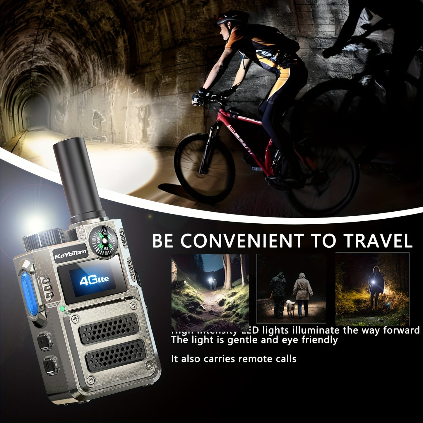 2 Global Walkie-Talkies with Unlimited Range Communication 5000 Kilometers Long-Distance Radio. Three-color Lights Can Be Switched. Compass-style Handheld. PoC Rechargeable. Multi-functional Two-way Communication with High-qu