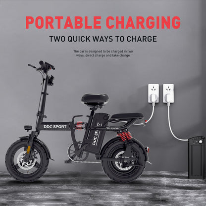 M1 Electric Bike For Adults,32 Miles Range,700W peak motor,20MPH Speed, 48V 20Ah Removable Battery, Dual Disc Brakes, Front And Rear Suspension & Commuter EBike, 14'' all-purpose tire, LCD Mileage Display
