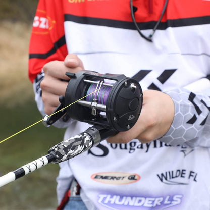 Conventional Reel and Fiberglass Fishing Rod Combo, Medium Heavy for Catfish Angling