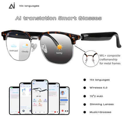 AI Smart Glasses with 160 Languages Real Time Translation Support, Chat GPT System, Multi-functional Audio Glasses for Men And Women, Built-in Microphone And Speaker, Calls Music Playback And Hands-Free Calling, Physical Colo