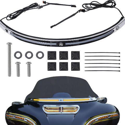 Running Turn Signal Windshield Windscreen Trim Fit for Harley 2014 Touring Electra Glide Street Glide Ultra Limited (Chrome Windshield Trim, LED Running/Turn Signal, Smoke Lens)