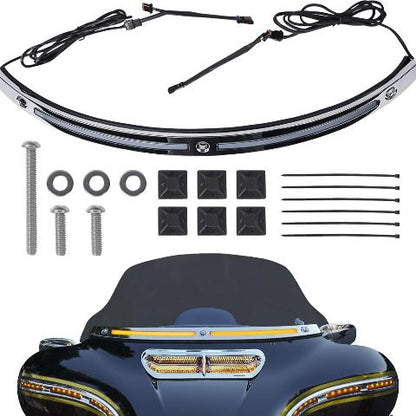 Running Turn Signal Windshield Windscreen Trim Fit for Harley 2014 Touring Electra Glide Street Glide Ultra Limited (Chrome Windshield Trim, LED Running/Turn Signal, Smoke Lens)