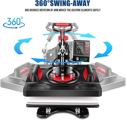 HOMDOX Upgraded 8 in 1 / 5 in 1 Heat Press Machine 15 x 12 Inch Professional Heat Transfer Machine 360-Degree Swing Away Multifunction Industrial-Quality Digital Sublimation Combo Heat Press for T Shirt Mug Hat Plate Cap for