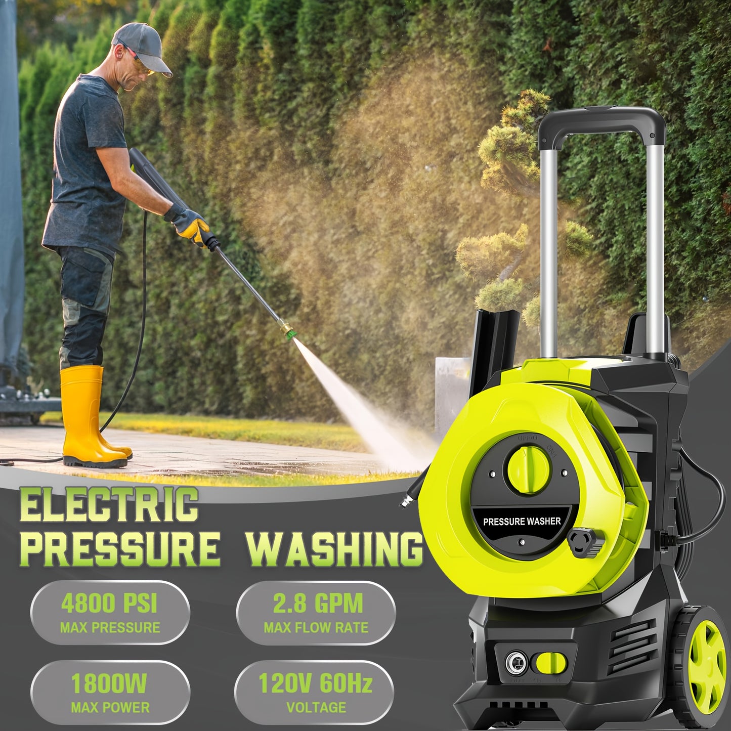 Electric Pressure Washer With 25FT Hose, 4 Nozzles & Foam Cannon - 4800PSI MAX 2.8 GPM Power Washer For Cars, Fences, Patio - US Plug, Metal Construction, Fence Cleaning | Robust Outdoor Tool, Pressure Washer Accessories, Blu