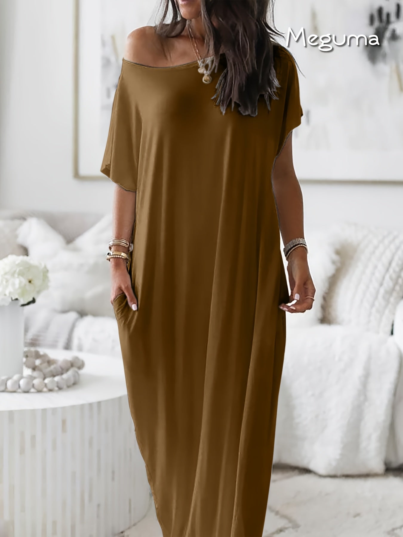 Women's Elegant Long Dress - Soft Breathable House & Outdoor dress, Loose Fit Maxi - Machine Washable Everyday & Formal wear - All-Season Women's Clothing, Skinfriendly Fabric