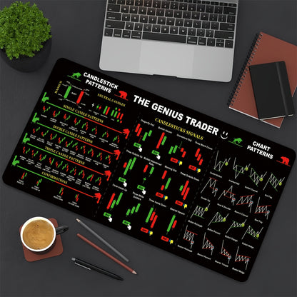 1pc Black Extra Large Mouse Pad Durable Stock Trading Candle Chart & Pattern Memo Pad Laptop Office Keyboard Mat Desk Mat High-Definition Print - Back Rubber Non-Slip Edge Precision Stitching XL XXL - Suitable for Home Office