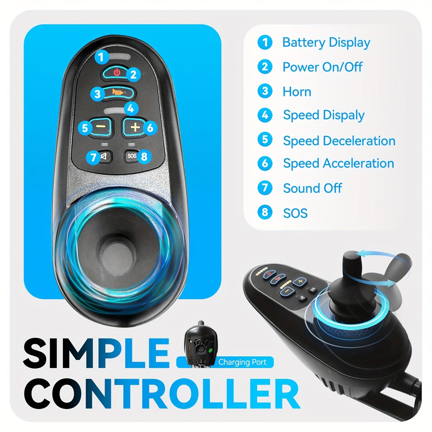 HOMYKING Ultra-Lightweight Electric Wheelchair, 360° Flexible Joystick Control, One-Second Foldable Design, 17-Mile Range, 3.5 MPH Max Speed - Perfect For Adults & Seniors - Ideal For Travel & Home Use
