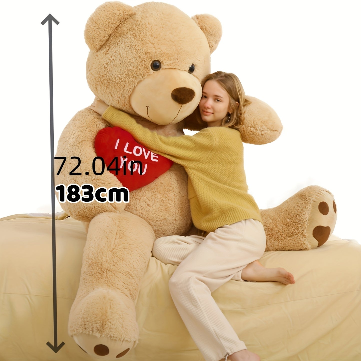 Giant Teddy Bear 6ft Stuffed Animals - "I Love You"Red Heart Jumbo Human Size Teddy Bear for Girlfriend, Boyfriend, Wife, Lover-Birthday, Anniversary, Valentines, Or Long Distance