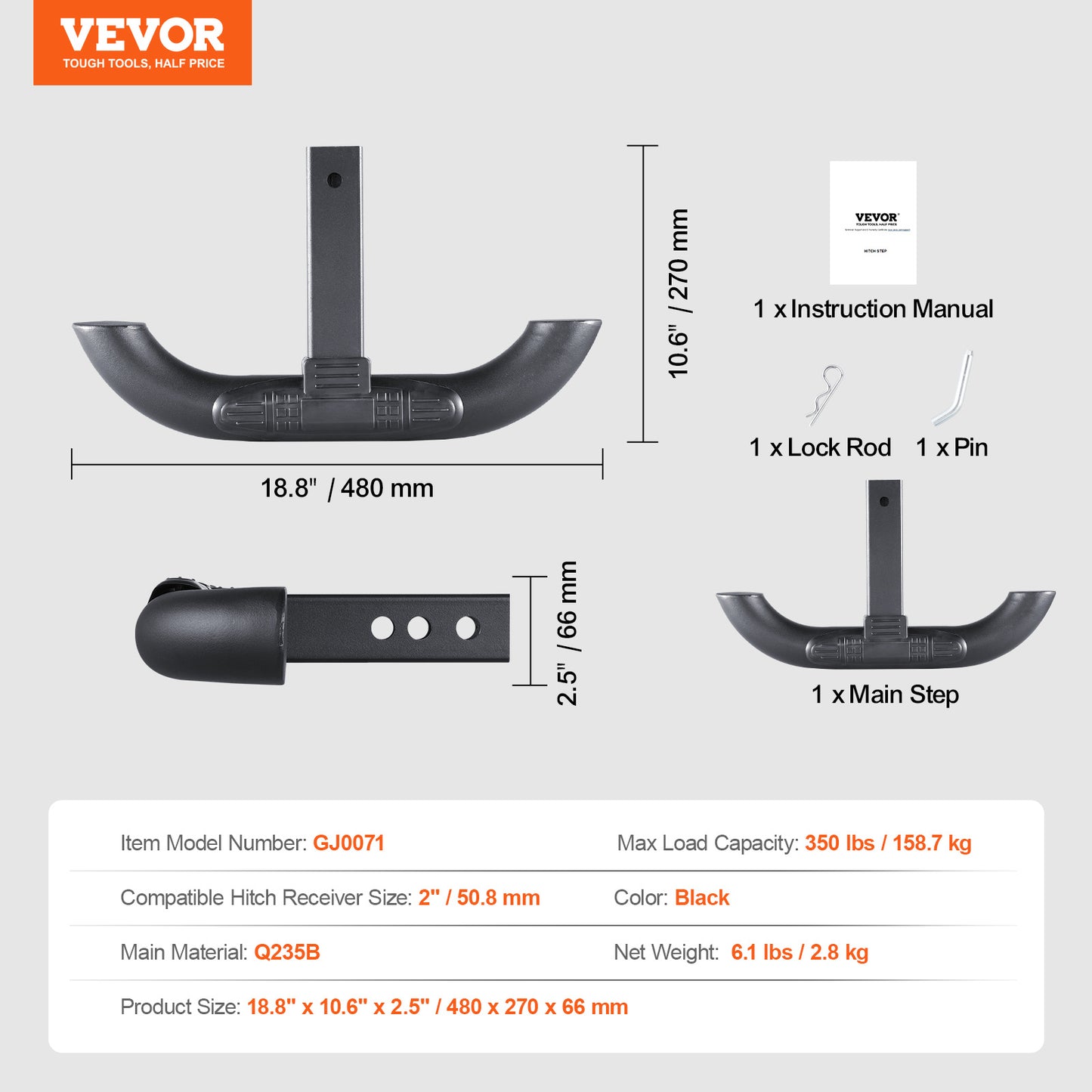 VEVOR Hitch Step for 2" Receiver Universal Trailer Tow Rear Bumper Guard Steel Arrow/elbow type