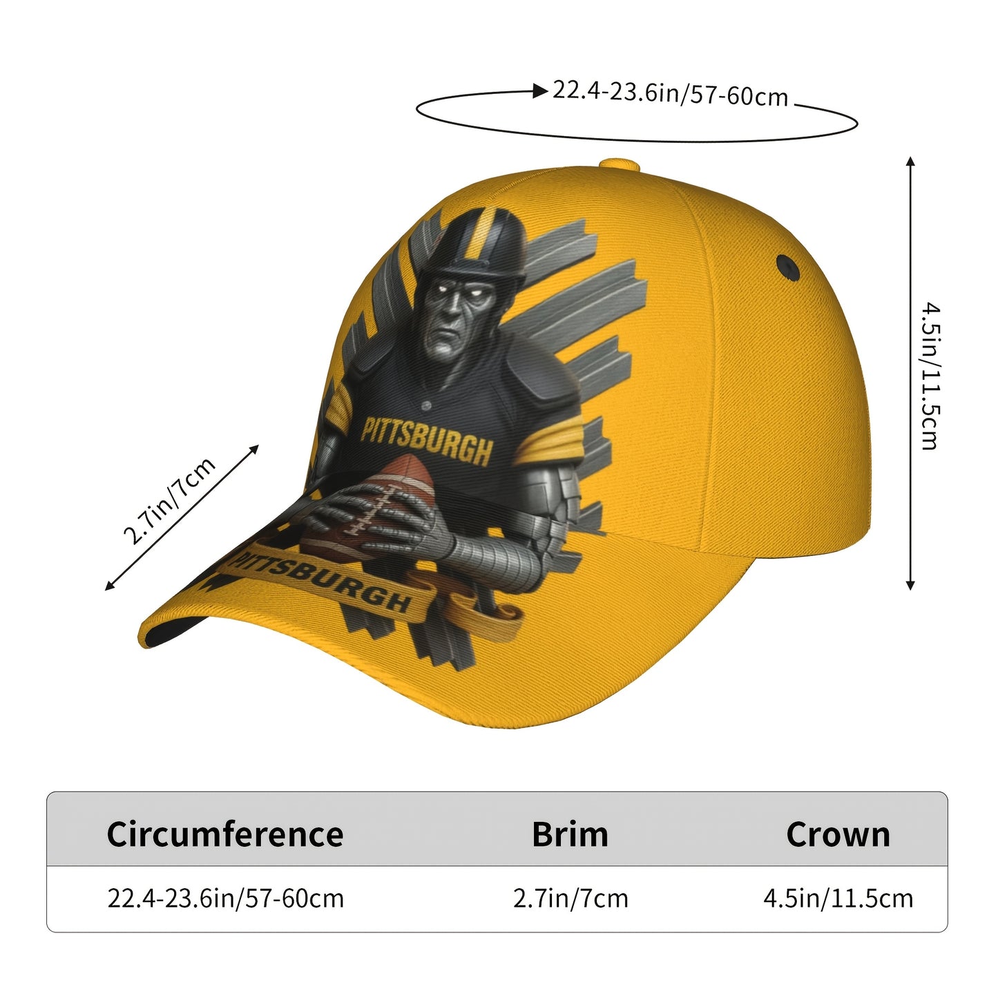 Pittsburgh Football Fan Hat | Adjustable Snaps, Breathable, Four-Season Comfort, Yellow, Woven, Hand Wash or Professional Dry Clean
