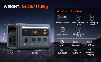 OSCAL Solar Generator with 2x100W Solar Panel & Bonus 30W Panel - 1800W PowerMax, 1024Wh LiFePO4 Battery, 3200W Surge, 700W AC Charging, 3 AC Outlets, App-Controlled Portable Power Station for Home Backup, RV, Camping, Emerge