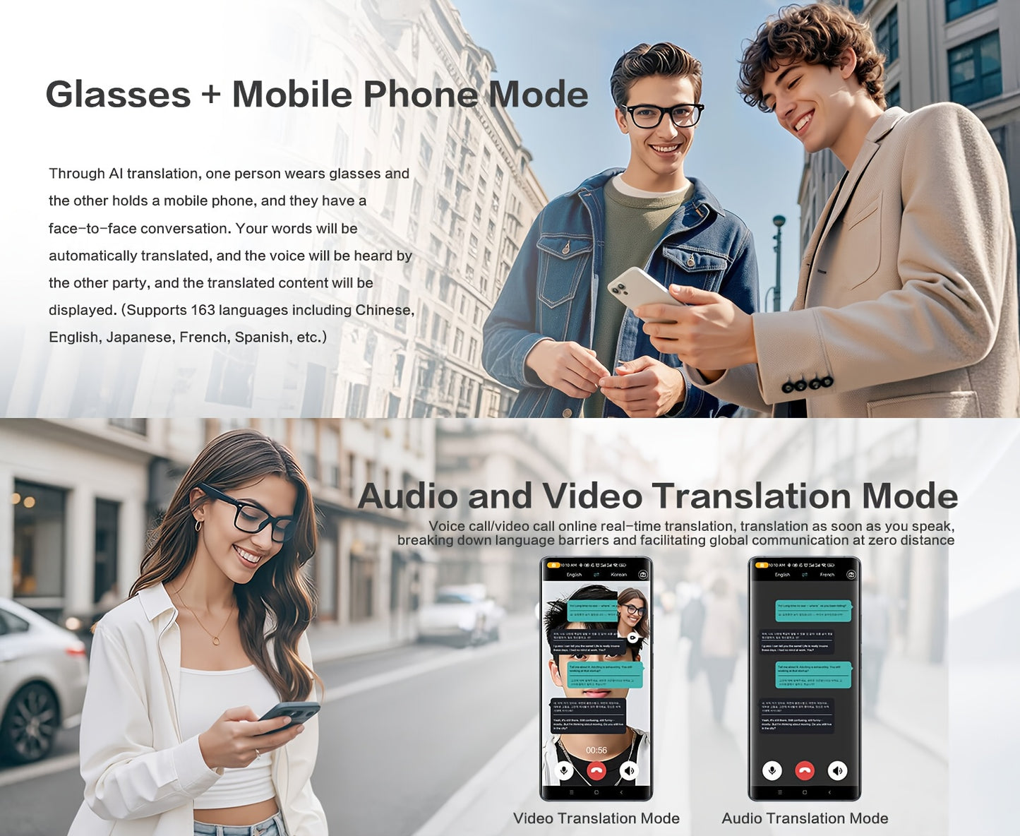Ai Translation Smart Glasses, Multi-functional Audio Glasses Support 160+ Languages Translation, Built-in Microphone And Speaker, Music Playback And Voice Call, Photochromic Lenses, Suitable for, Driving, Relaxing And Daily O