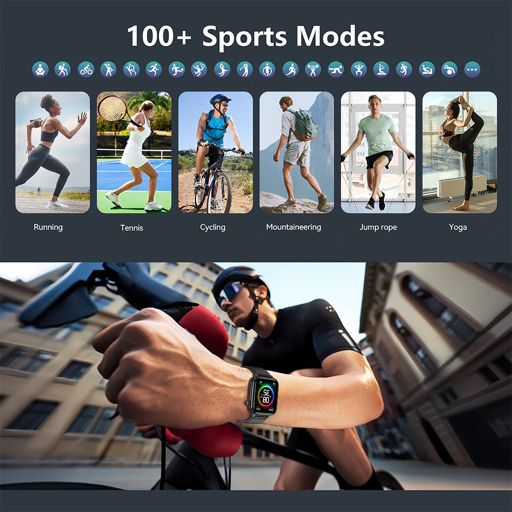 Smart Watch for Men And Women, 1.83inch HD Screen Full Touch Screen, Call & Message Functions, Pedometer, Multiple Sports Modes, Water, Compatible with IOS/Android Devices, Simple Style, Ideal Gift for Any Occasion
