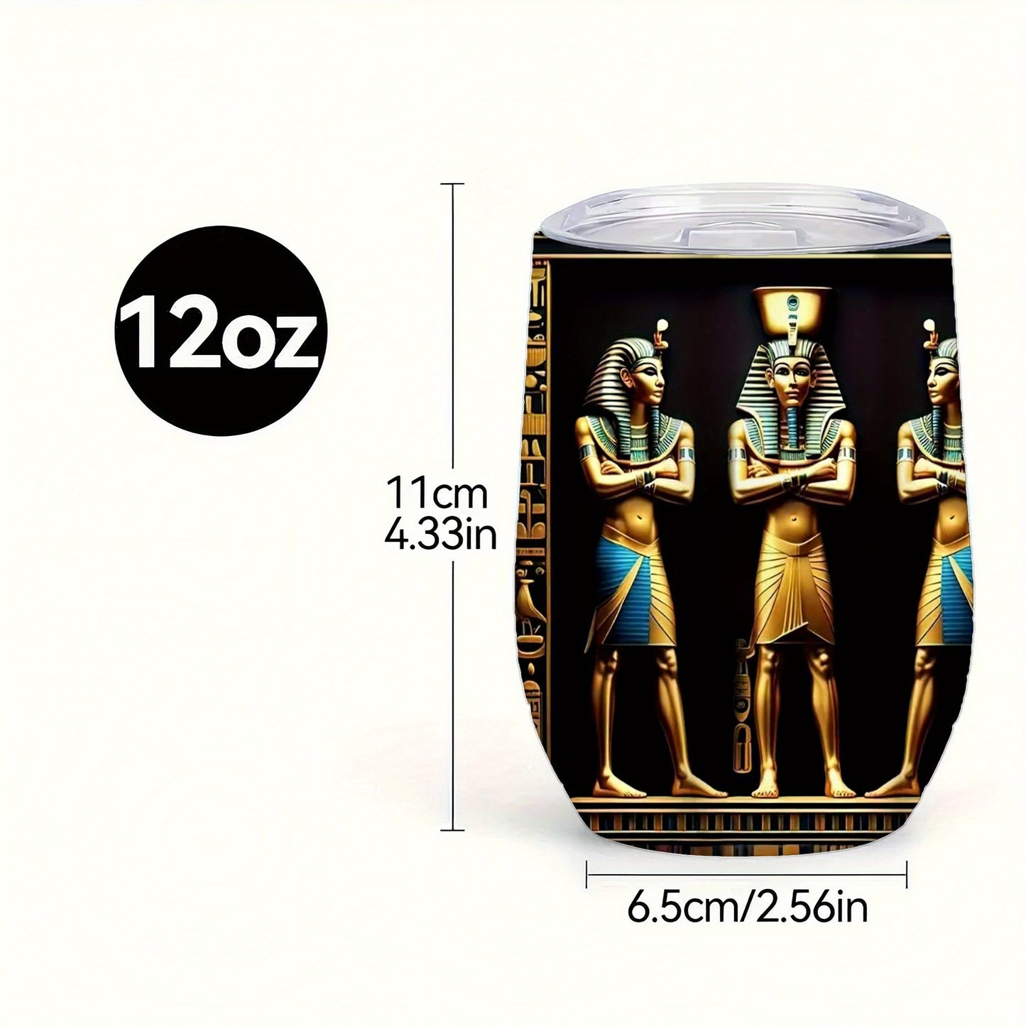 1pc Egyptian Hieroglyphs & Pharaohs Tumbler with Lid & Straw - 12oz/20oz Insulated Travel Mug, Double-Wall Vacuum Cup with Golden & Black Egyptian Design, Tutankhamun & Anubis Pharaohs, Ideal Gift for History Buffs, Christmas
