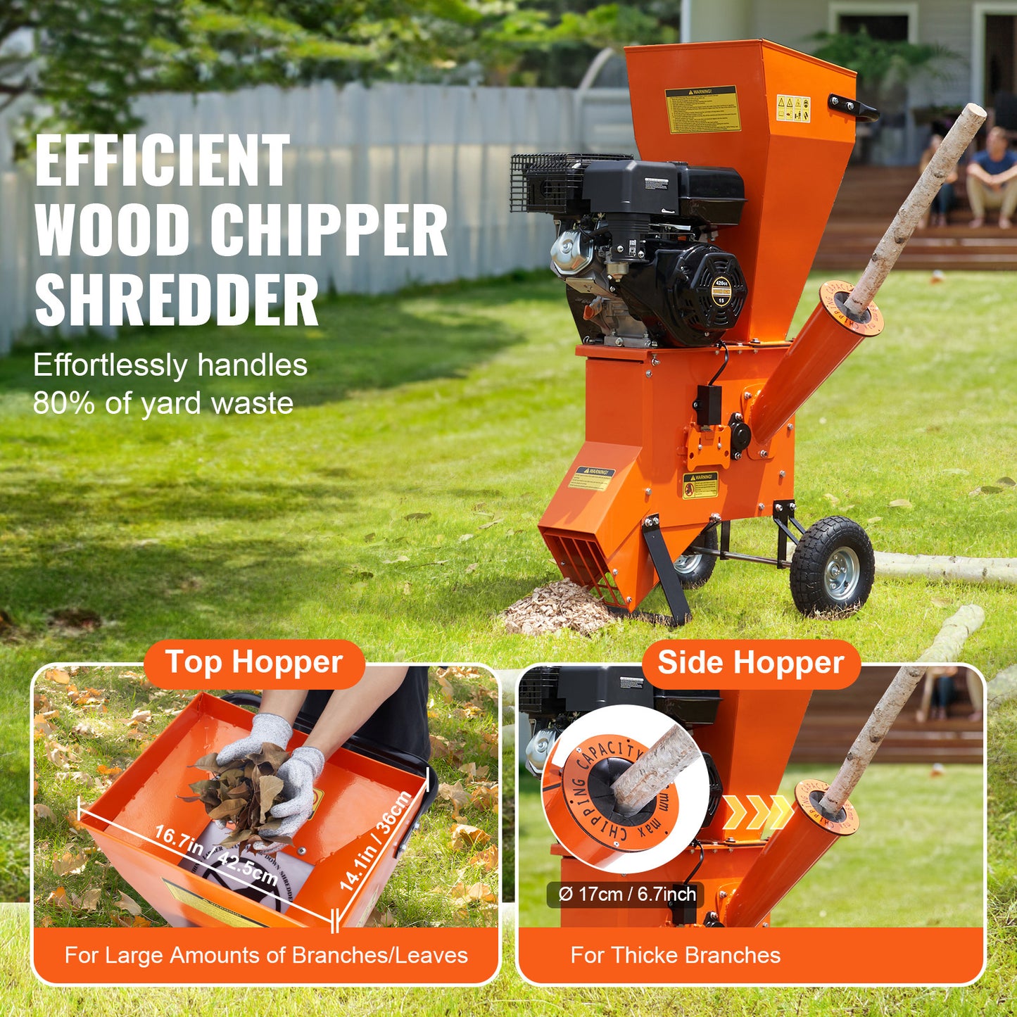 VEVOR Wood Chipper Shredder Mulcher 7HP Heavy Duty Gas Powered 3” 212cc/ 420cc, 4.1kw/4.1kw
