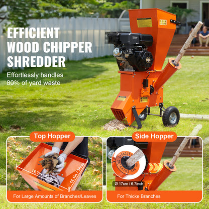 VEVOR Wood Chipper Shredder Mulcher 7HP Heavy Duty Gas Powered 3” 212cc/ 420cc, 4.1kw/4.1kw