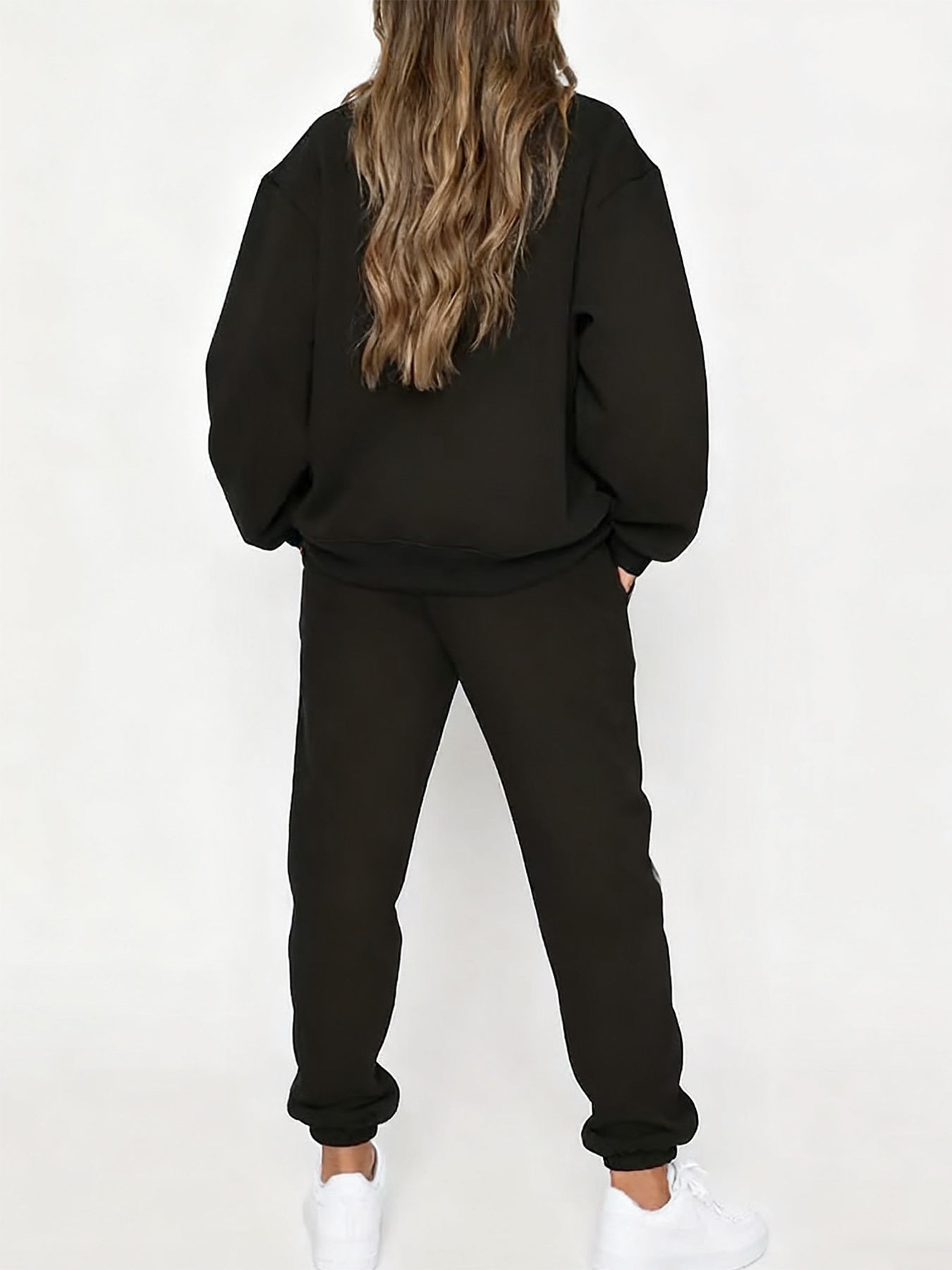 Women'S Casual Crew Neck Sweatshirt & Pants Set - Cozy Fleece-Lined Two-Piece Outfit with "Happy New Year" Print, Perfect for Fall/Winter, Casual Wear, |playful Print|fleece Lined Pants, Sweater Pants
