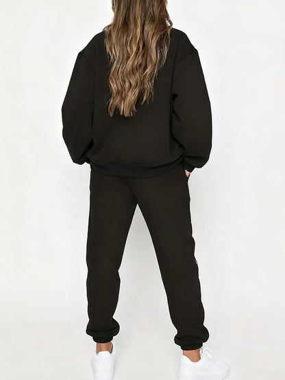 Women'S Casual Crew Neck Sweatshirt & Pants Set - Cozy Fleece-Lined Two-Piece Outfit with "Happy New Year" Print, Perfect for Fall/Winter, Casual Wear, |playful Print|fleece Lined Pants, Sweater Pants