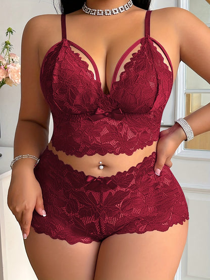 1 Set Women's Fashion, Lace Stitching, Cross Strap, Bow Decoration, Flower Printing, Semi-Permeable, Comfortable Breathable, Underwear Bra & Panty Set