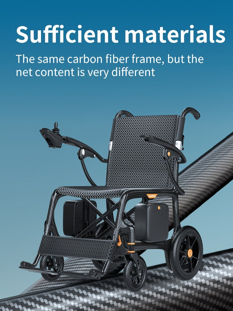Carbon Fiber Adult Electric Wheelchair - 25-Mile Long Range, 300 lb Capacity Heavy-Duty Power Chair, One-Step Fold/Unfold, Lightweight (15kg) Travel-Friendly Mobility Aid with Hand- Mode, Fits Suitcase for Airplane, Parks & B
