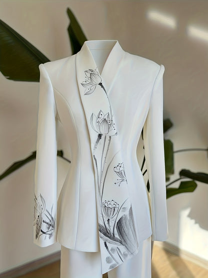 Spring/Autumn Women'S for Print Suit Set Office Fashion Long Sleeve Lapel Jacket Casual Straight Leg Pants, Spring Fashion, Elegant Style, Stylish Suit, Highquality Fabric, Women'S Suit, Professional Women