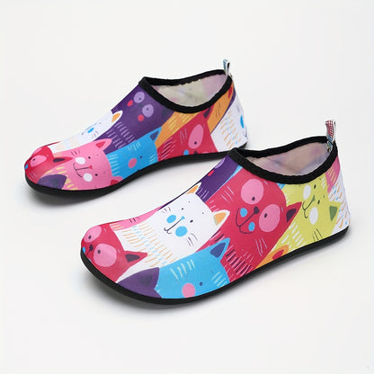 New Women'S Beach Shoes with Cute Cartoon Prints, Slip-Resistant, Sand-Proof, Soft Soles, Quick-Drying, Designed to Prevent Scratches, Suitable for Outdoor Water Activities, Indoor Sports, Fitness, Floor Socks, Yoga Shoes, Tr